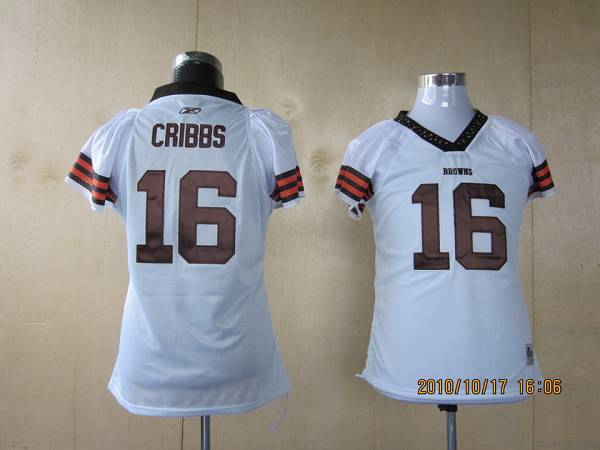 Browns #16 Joshua Cribbs White Women's Field Flirt Stitched NFL Jersey - Click Image to Close